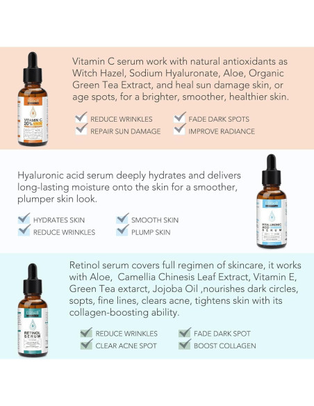 Set de Sueros Faciales ELBBUB - Vitamina C, Ácido Hialurónico y Retinol 30ml Set de Sueros Faciales ELBBUB - Vitamina C, Ácido Hialurónico y Retinol 30ml