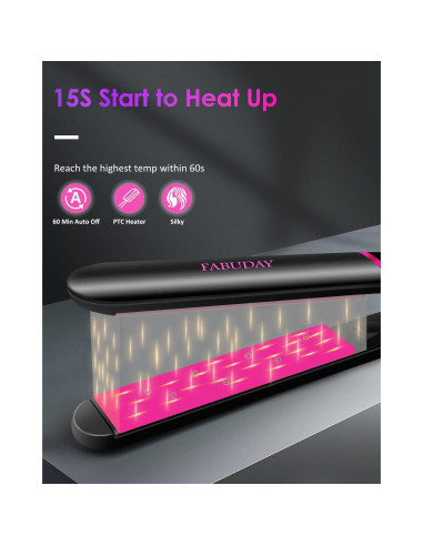 Plancha de Pelo Fabuday 1" - Voltaje Dual, 12 Temperaturas, Cerámica