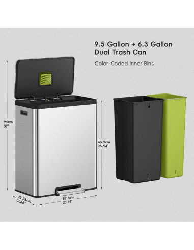 Basurero Doble EKO EcoCasa II 60L Acero Inoxidable con Tapa