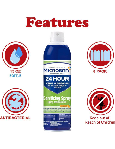 Spray Desinfectante Microban 24 Horas, Aroma Cítrico, 6 Paquete
