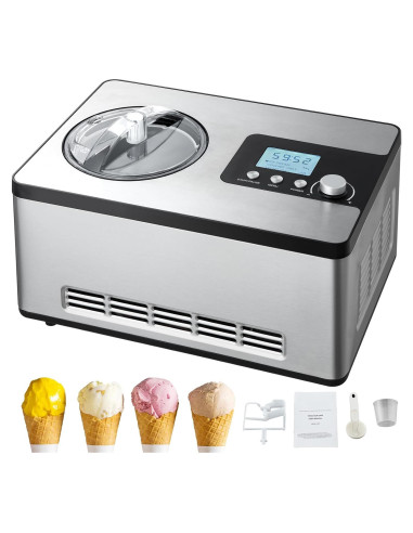 Máquina de Helados Happybuy 1.89L, Compresor 180W, Acero Inoxidable