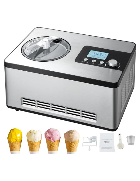 Máquina de Helados Happybuy 1.89L, Compresor 180W, Acero Inoxidable Máquina de Helados Happybuy 1.89L, Compresor 180W, Acero Inoxidable