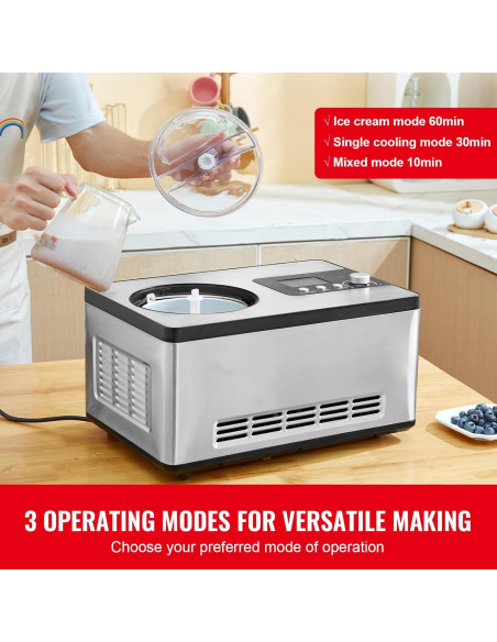 Máquina de Helados Happybuy 1.89L, Compresor 180W, Acero Inoxidable Máquina de Helados Happybuy 1.89L, Compresor 180W, Acero Inoxidable