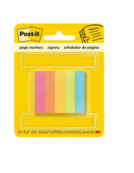 Marcadores de Página Post-it 5 Colores Neón 100 Hojas 1.27x5.08cm Marcadores de Página Post-it 5 Colores Neón 100 Hojas 1.27x5.08cm