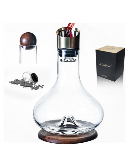 Decantador de Vino Premium RETROBAR con Aerador y Base de Madera Decantador de Vino Premium RETROBAR con Aerador y Base de Madera