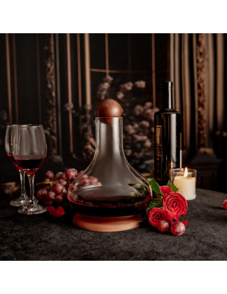 Decantador de Vino Premium RETROBAR con Aerador y Base de Madera Decantador de Vino Premium RETROBAR con Aerador y Base de Madera