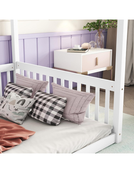 Cama Canopy Completo CNANXU Blanca con Barandillas y Cerca Cama Canopy Completo CNANXU Blanca con Barandillas y Cerca