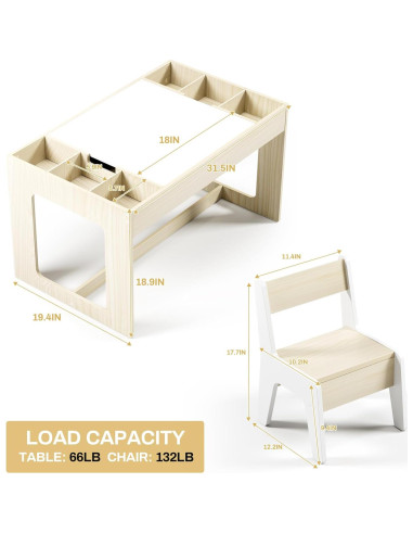 Conjunto de Mesa y Sillas para Niños Arlopu 2 en 1 Natural