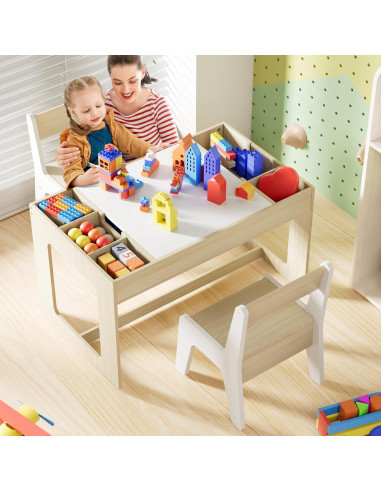 Conjunto de Mesa y Sillas para Niños Arlopu 2 en 1 Natural