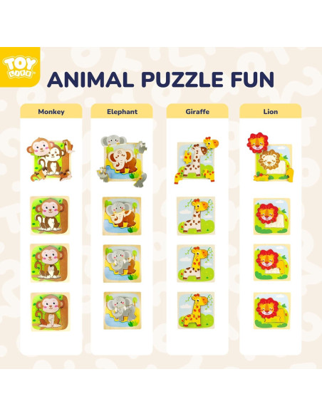 Rompecabezas de Madera TOY Life 4 Piezas Animales para Niños Rompecabezas de Madera TOY Life 4 Piezas Animales para Niños