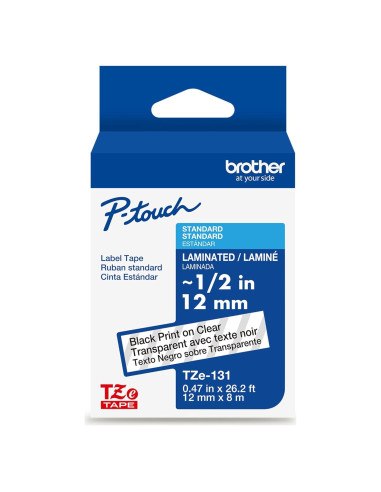 Cinta Laminada Brother P-Touch TZE-131, 12mm Negra Transparente