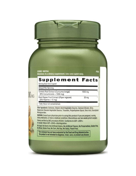 Suplemento Herbal GNC Cúrcuma Curcumina 1000mg 117g Suplemento Herbal GNC Cúrcuma Curcumina 1000mg 117g