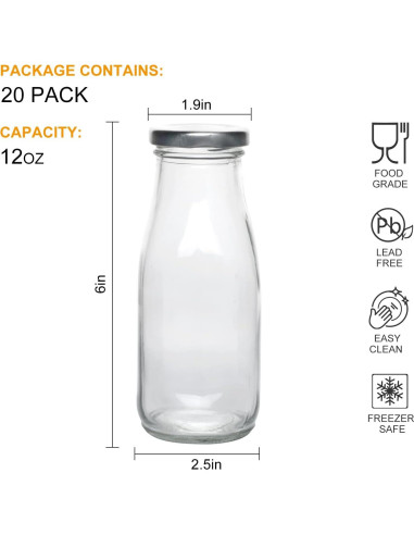 Botellas de vidrio QAPPDA 350ml con tapa plateada - Set de 20