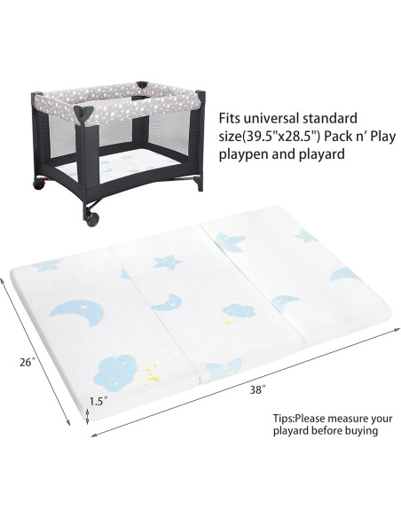 Colchón Trifold Portátil Ressainic para Pack and Play 96.5x66 cm Colchón Trifold Portátil Ressainic para Pack and Play 96.5x66 cm