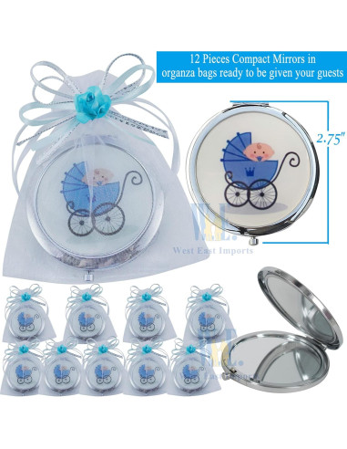 Espejos Compactos Doble Cara WE Azul 12pcs para Baby Shower