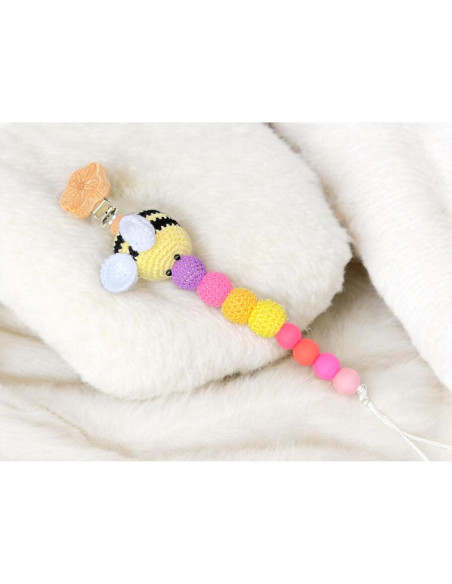 Clip de Chupete de Crochet Hecho a Mano Abeja Grande Clip de Chupete de Crochet Hecho a Mano Abeja Grande