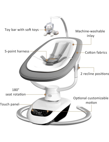 Columpio Eléctrico para Bebés Angelbliss 3D Gris, 6 Movimientos Columpio Eléctrico para Bebés Angelbliss 3D Gris, 6 Movimientos