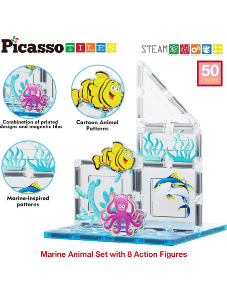 PicassoTiles Set de Azulejos Magnéticos 104 Piezas Animales Marinos PicassoTiles Set de Azulejos Magnéticos 104 Piezas Animales Marinos