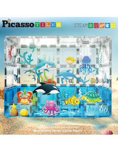 PicassoTiles Set de Azulejos Magnéticos 104 Piezas Animales Marinos