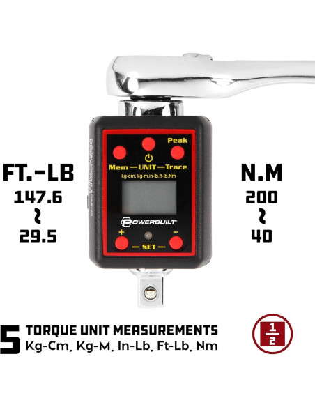 Adaptador de Par Digital Powerbuilt 1/2" 29-147 Ft-Lb 40-200 Nm Adaptador de Par Digital Powerbuilt 1/2" 29-147 Ft-Lb 40-200 Nm