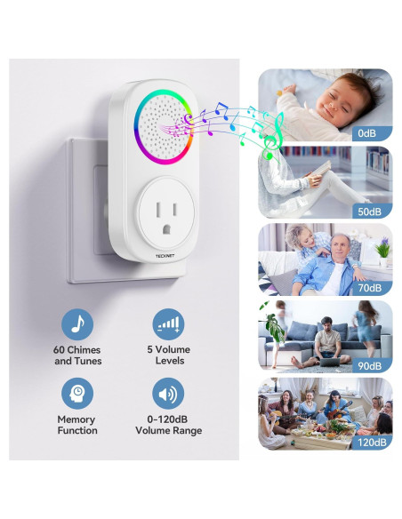 Timbre Inalámbrico Autopropulsado TECKNET - 60 Melodías, IP66 Timbre Inalámbrico Autopropulsado TECKNET - 60 Melodías, IP66