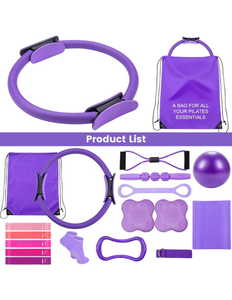 Conjunto de Pilates 17 Piezas SAMTKA con Anillo y Pelota Conjunto de Pilates 17 Piezas SAMTKA con Anillo y Pelota
