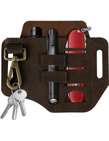 Funda de Cinturón EDC de Cuero CestAntiQ - Marrón, 3 Bolsillos Funda de Cinturón EDC de Cuero CestAntiQ - Marrón, 3 Bolsillos