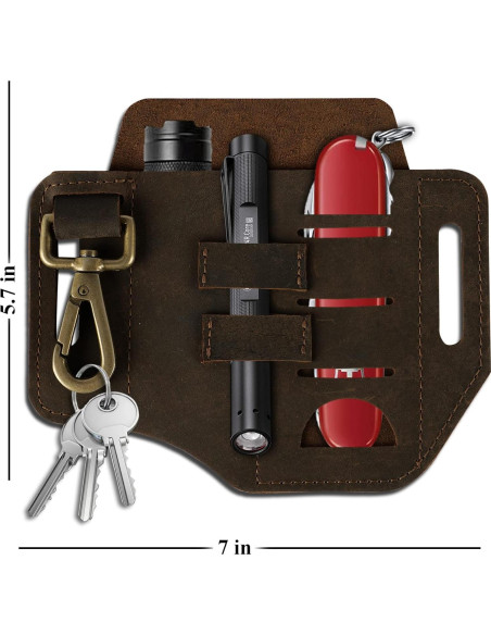 Funda de Cinturón EDC de Cuero CestAntiQ - Marrón, 3 Bolsillos Funda de Cinturón EDC de Cuero CestAntiQ - Marrón, 3 Bolsillos