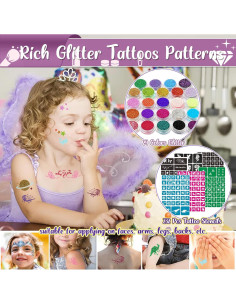 Kit de Tatuajes Temporales TEUVO para Niños - 24 Colores y 232 Plantillas 2