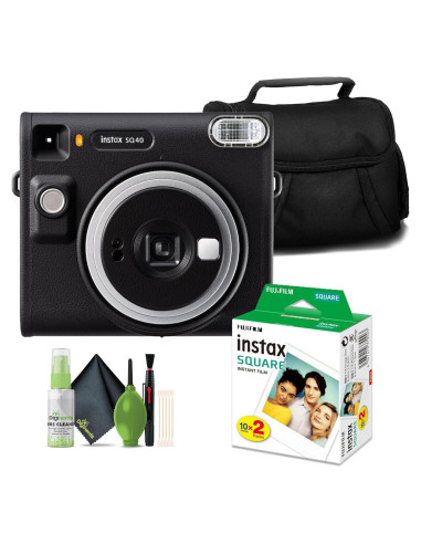 Cámara Instantánea Fujifilm Instax Square SQ40 Negra + Película 20 Exposiciones + Funda + Kit de Limpieza