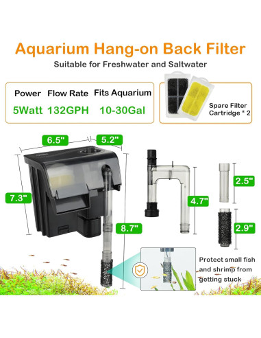 Filtro de Acuario Colgante Hygger HUS-HG137 500 L/h 38-114L