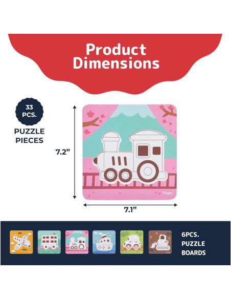 Rompecabezas de Vehículos de Madera Prextex - 6 Piezas para Niños Rompecabezas de Vehículos de Madera Prextex - 6 Piezas para Niños