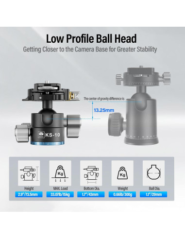 Cabezal de Bola QR Gravedad Baja Sirui KS-10 15kg