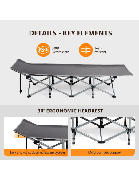 Cama Plegable para Camping VINGLI con Colchón Desmontable Gris Cama Plegable para Camping VINGLI con Colchón Desmontable Gris