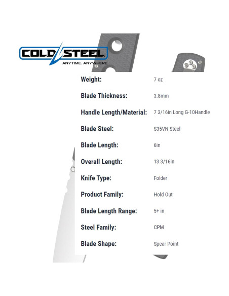 Cuchillo Plegable Cold Steel Hold Out 6" S35VN Mango G-10 Cuchillo Plegable Cold Steel Hold Out 6" S35VN Mango G-10