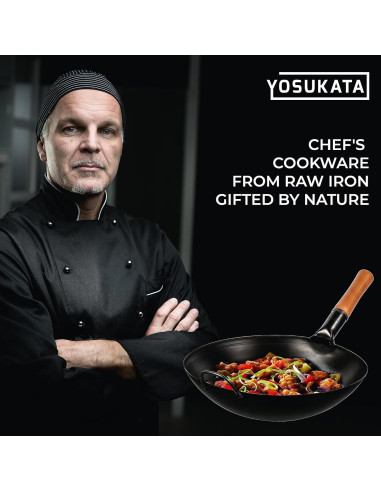 Wok YOSUKATA 35 cm Acero al Carbono Fondo Redondo