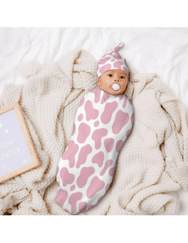 Manta de Envoltura para Bebé Qiohoey Estampado Vaca Rosa