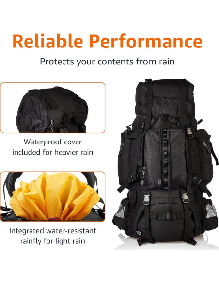 Mochila de Senderismo Amazon Basics 75L con Cubierta de Lluvia Mochila de Senderismo Amazon Basics 75L con Cubierta de Lluvia