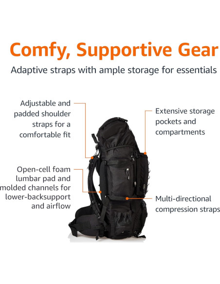 Mochila de Senderismo Amazon Basics 75L con Cubierta de Lluvia Mochila de Senderismo Amazon Basics 75L con Cubierta de Lluvia