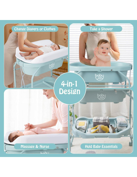 BABY JOY Bañera y Mesa de Cambio Plegable 4 en 1 Azul BABY JOY Bañera y Mesa de Cambio Plegable 4 en 1 Azul