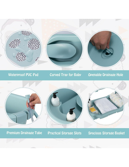 BABY JOY Bañera y Mesa de Cambio Plegable 4 en 1 Azul BABY JOY Bañera y Mesa de Cambio Plegable 4 en 1 Azul