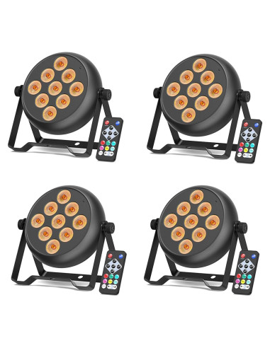 Luces Par LED 36W RGBW 9x4W Control Remoto Paquete de 4
