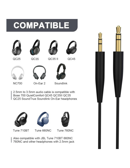 Cable de audio 2.5mm a 3.5mm Gneinour para auriculares Bose Cable de audio 2.5mm a 3.5mm Gneinour para auriculares Bose