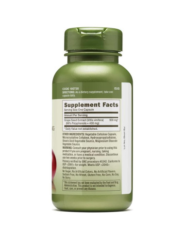 Suplemento GNC Herbal Plus Extracto de Semilla de Uva 500mg