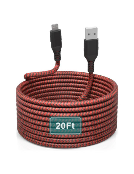 Cable de Cargador Lightning Bawanfa 6M Trenzado Rojo y Negro Cable de Cargador Lightning Bawanfa 6M Trenzado Rojo y Negro