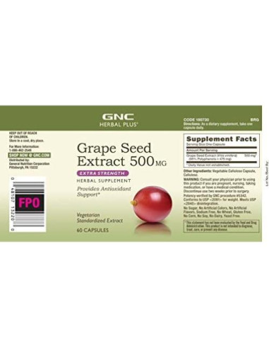 Suplemento GNC Herbal Plus Extracto de Semilla de Uva 500mg