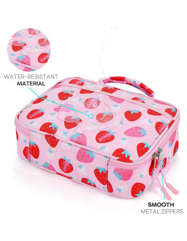Caja de Almuerzo Aislada Mibasis para Niñas - Fresa Rosa 2.5L