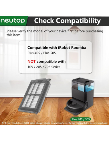 Filtros HEPA Neutop para iRobot Roomba Plus 405 505 - 9 Piezas