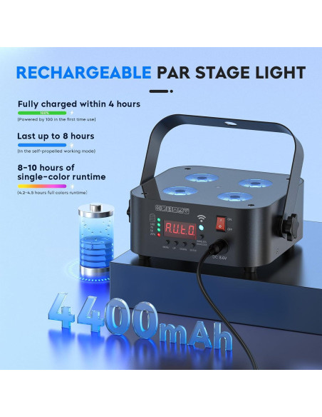 Luces Par Recargables DazzlingStage 4x18W RGBWA UV Control Remoto Luces Par Recargables DazzlingStage 4x18W RGBWA UV Control Remoto