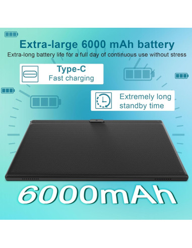 Tableta YQSAVIOR 10.1" Android 14 2 en 1 8GB+64GB Negro